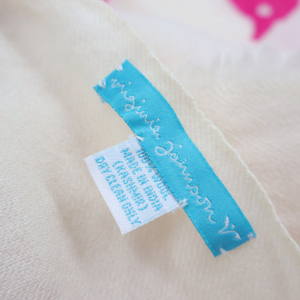 VIRGINA JOHNSON Duck Print Wool Scarf Ivory and Pink Woven Shawl Wrap