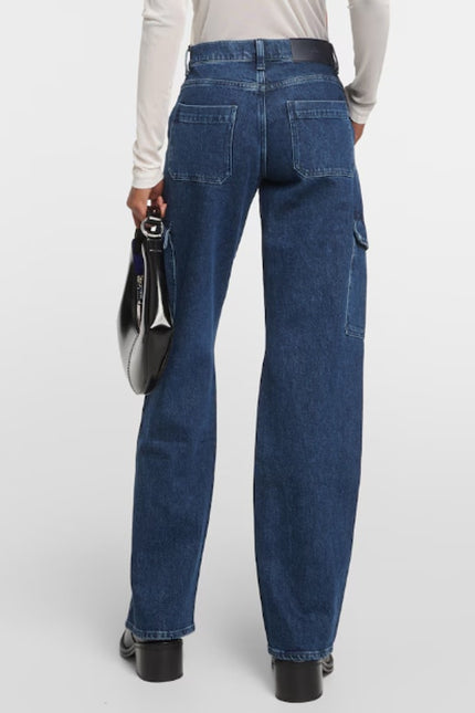 7 FOR ALL MANKIND Tess Cargo Jeans Blue Mid Rise Straight Dark Wash Women's 26