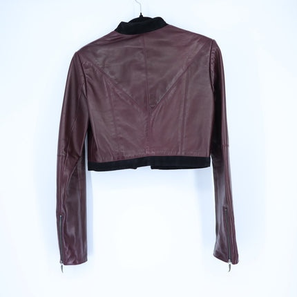MATHIEU MIRANO Leather Cropped Jacket Maroon and Black Long Sleeve Women's S