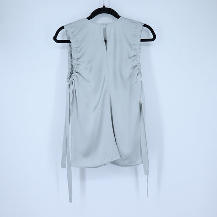 Helmut Lang Silk Sleeveless Blouse Silver Ruched Armhole Lightweight Women's S