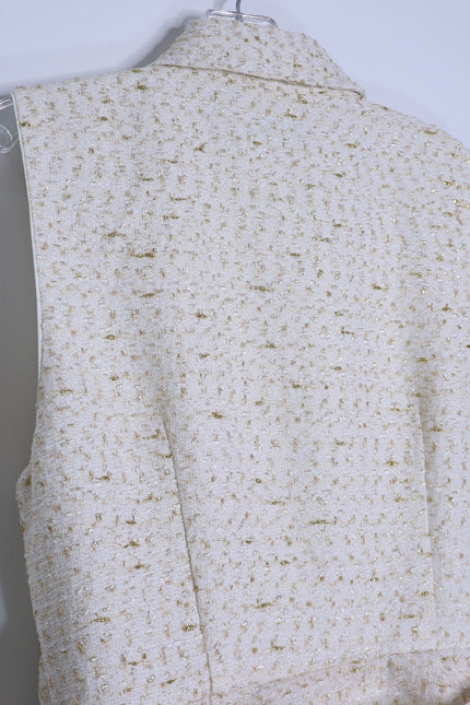 SELF-PORTRAIT Cream Metallic Bouclé Mini Dress Sleeveless Belted Women's 10