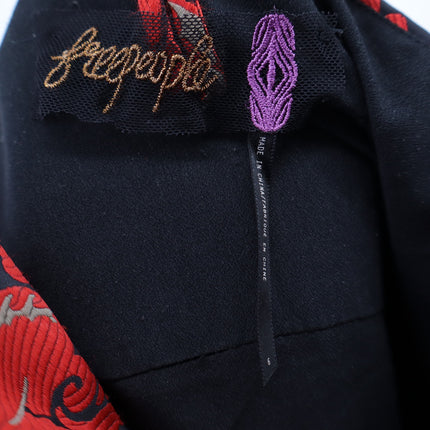 FREE PEOPLE Queen of Hearts Brocade Mini Dress Red and Black Women's 6