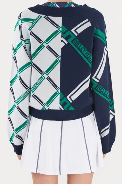 J. LINDEBERG Nelly Korda Knit Jacquard Cardigan Sweater Green Women's XS