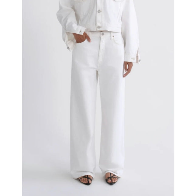 Agolde Low Slung Baggy Jeans Milkshake White Button Fly Straight Cut Women's 26