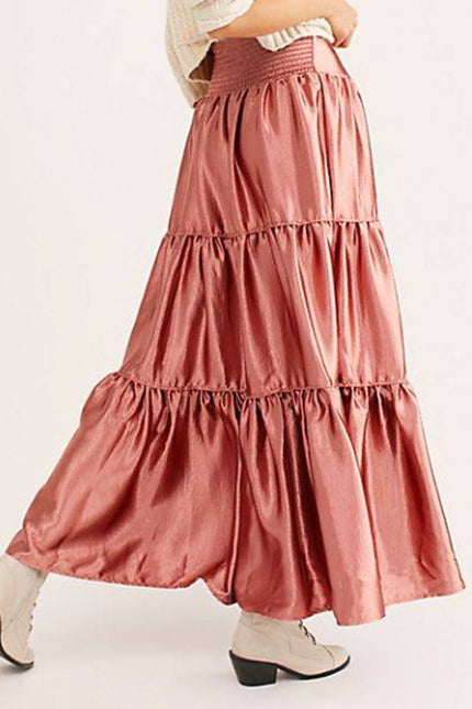 FREE PEOPLE Moonbeam Metallic Tiered Skirt Rose Gold Full Length Women's S