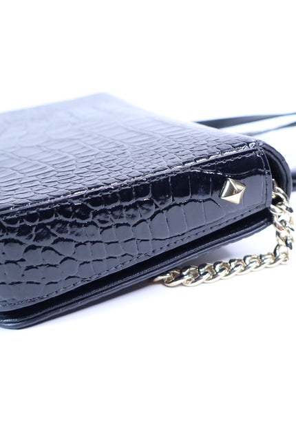 JIMMY CHOO Palace Croc-Embossed Crossbody Purse Black Leather and Chain Strap