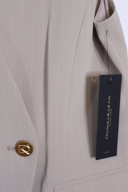 DONNA KARAN NWT Pinstripe Double Breasted Vest Cobblestone Cream Women's 10P