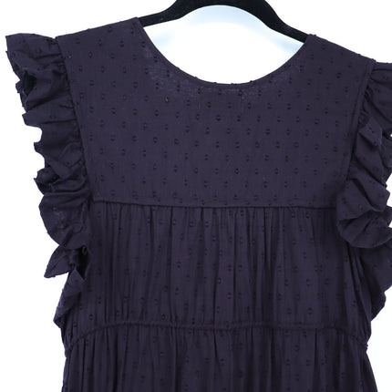 Mille Esme Midi Dress Black Textured Cotton Swiss Dot Tassel Tie Women's XS