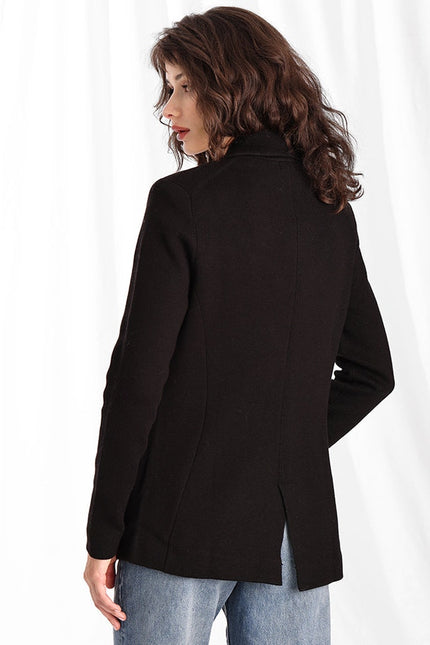 MINNIE ROSE Cotton Blend Boyfriend Blazer Black One Button Unlined Women's S