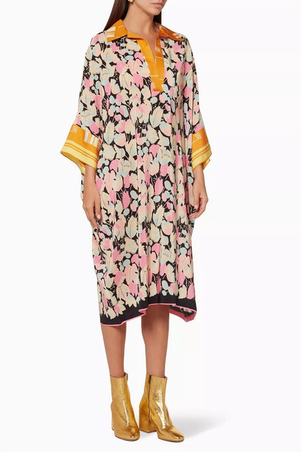 DRIES VAN NOTEN Floral-Print Daze Kaftan Multicolor Silk Slip On Women's M