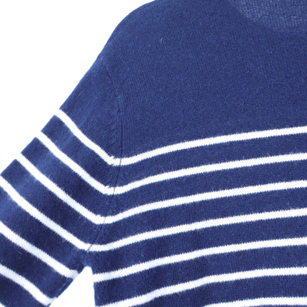 Kule Sophie Sweater 100% Cashmere Pullover Blue Stripe Crew Neck Women's S