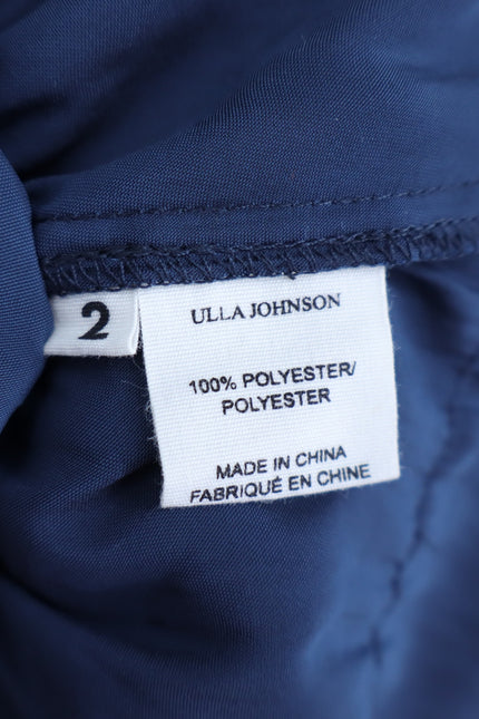 ULLA JOHNSON Midnight Navy Isadora Dress Pleated Satin Midi Ruffled Women's 2