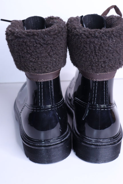 SEE BY CHLOÉ Florrie Shearling Rain Boots Black Brown Combat Women's 39/US 8