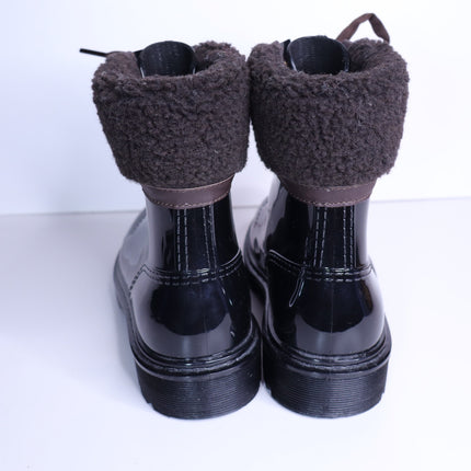 SEE BY CHLOÉ Florrie Shearling Rain Boots Black Brown Combat Women's 39/US 8