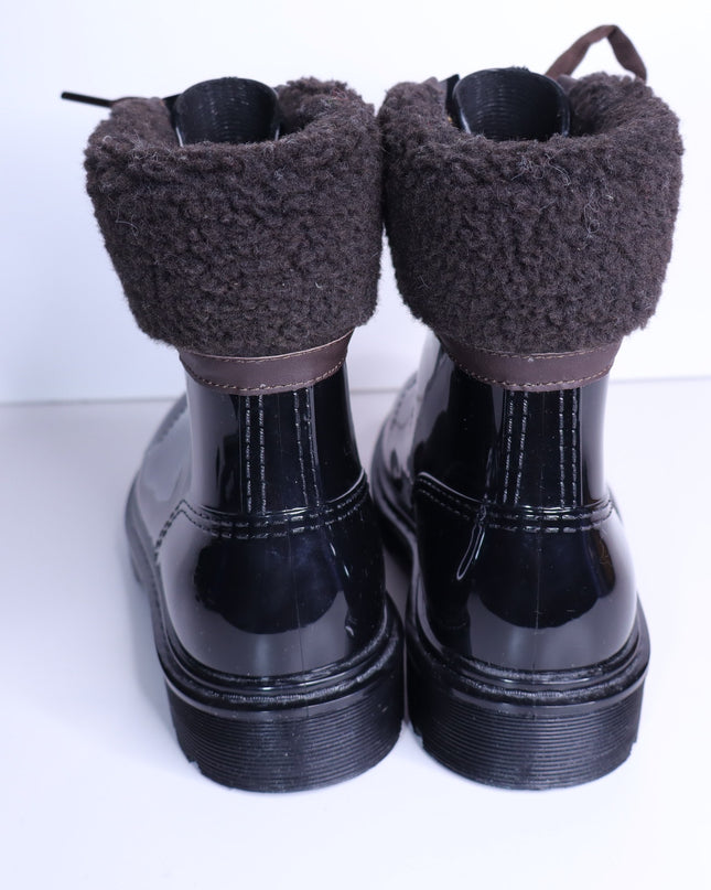 SEE BY CHLOÉ Florrie Shearling Rain Boots Black Brown Combat Women's 39/US 8