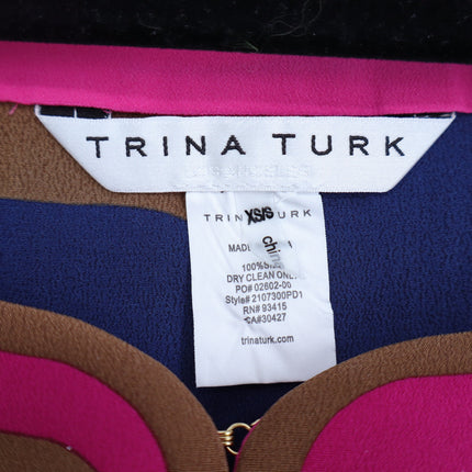 TRINA TURK Theodora Silk Dress Pink Multicolor Stripe Mini Kaftan Women's XS/S