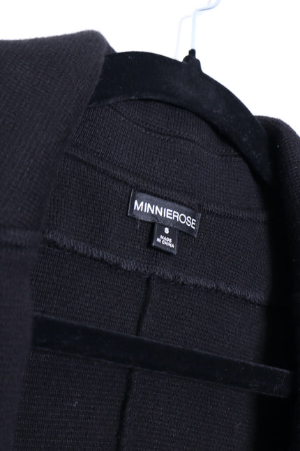 MINNIE ROSE Cotton Blend Boyfriend Blazer Black One Button Unlined Women's S