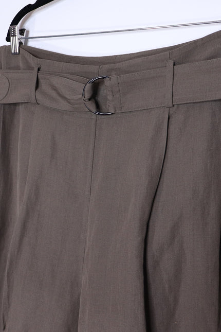 AKRIS PUNTO Fiorella Belted Pants Dark Olive Cropped Wide-Leg Linen Women's 16