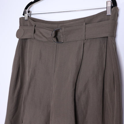 AKRIS PUNTO Fiorella Belted Pants Dark Olive Cropped Wide-Leg Linen Women's 16