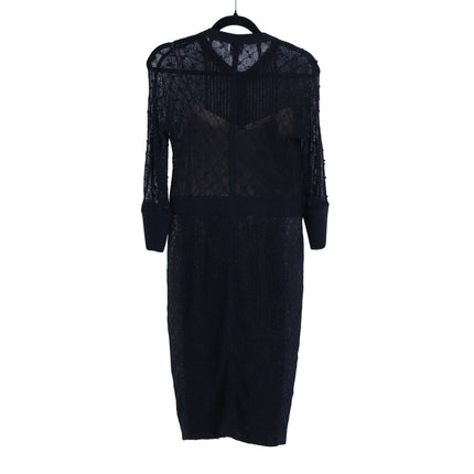BEGUILE BY BYRON LARS Mona Lace Dress Black Sheath Long Sleeve Women's 6