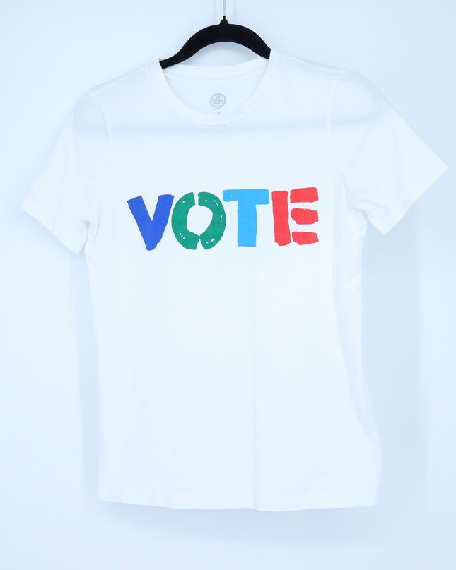 Tory Burch Vote Tee White Graphic Short Sleeve Casual Women's XS