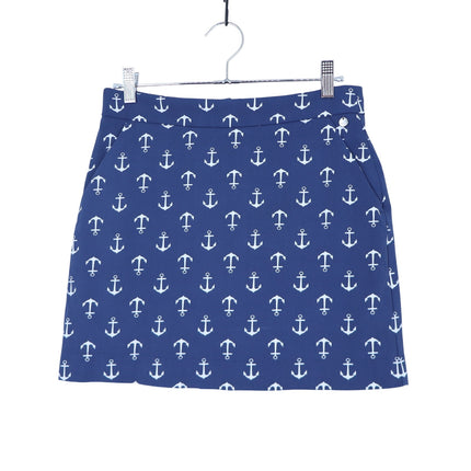 MDC Anchor Print Golf Skort Navy Stretch Pull On Tennis Active Women's 34/US 2