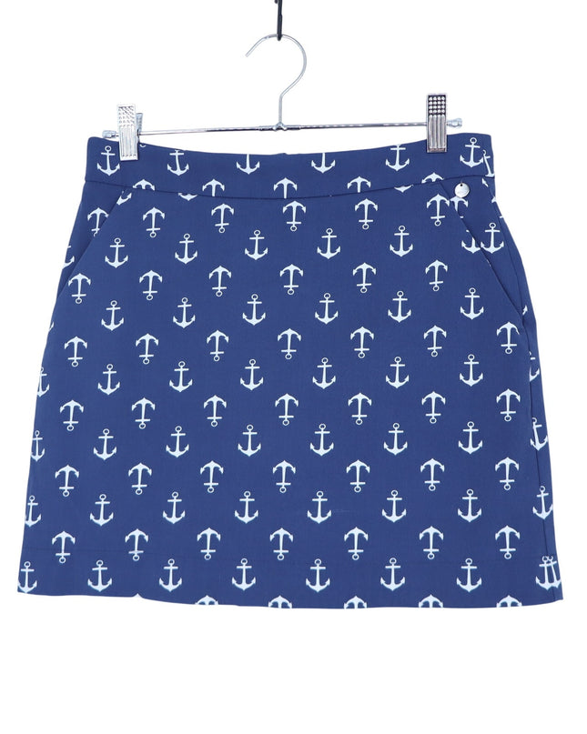 MDC Anchor Print Golf Skort Navy Stretch Pull On Tennis Active Women's 34/US 2