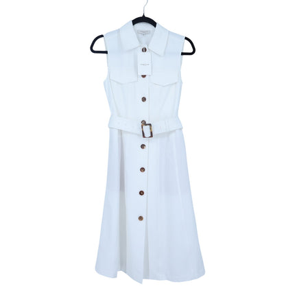 Lafayette 148 Stretch Twill Belted Shirtdress Sea Salt White Midi Women's XS