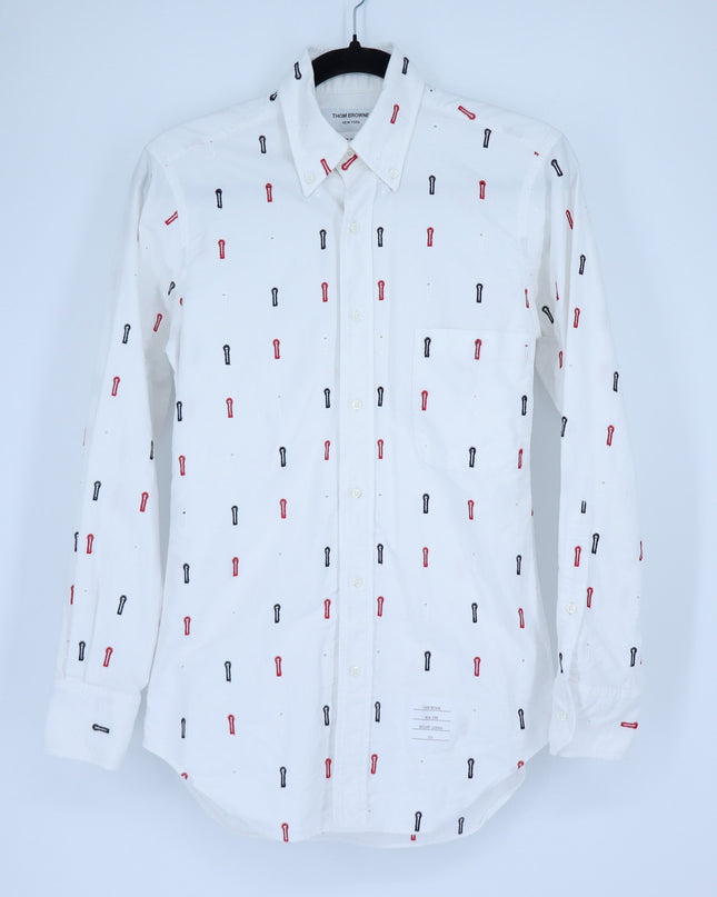 THOM BROWNE Embroidered Button Down Shirt White Long Sleeve Women's 1/US S