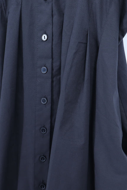 EXQUISE The Tobie Shirt Dress Black Pleated Maxi Short Sleeve Women's M