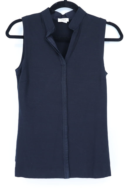 AKRIS PUNTO Black Ruffle Front Top Sleeveless Modal Knit Women's 6