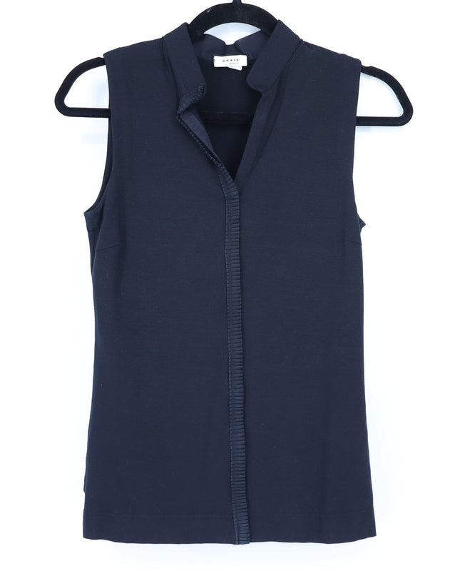 AKRIS PUNTO Black Ruffle Front Top Sleeveless Modal Knit Women's 6