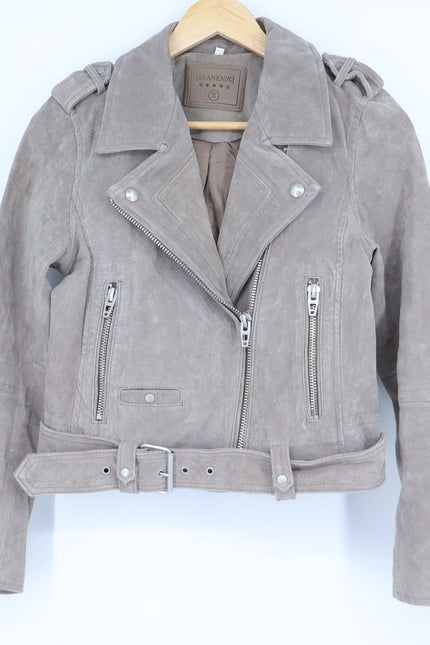 BLANKNYC Cropped Suede Moto Jacket Sand Stoner Full Zip Long Sleeve Women' S
