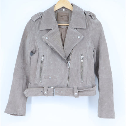 BLANKNYC Cropped Suede Moto Jacket Sand Stoner Full Zip Long Sleeve Women' S