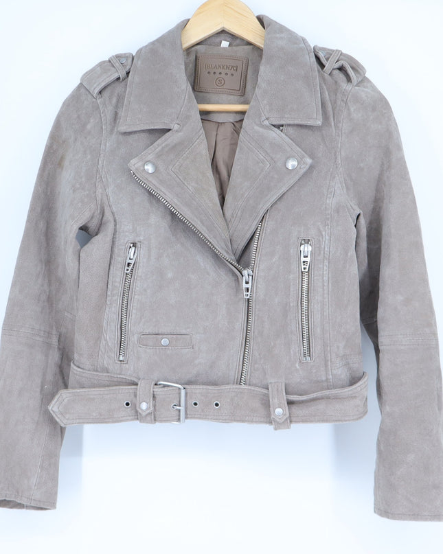 BLANKNYC Cropped Suede Moto Jacket Sand Stoner Full Zip Long Sleeve Women' S