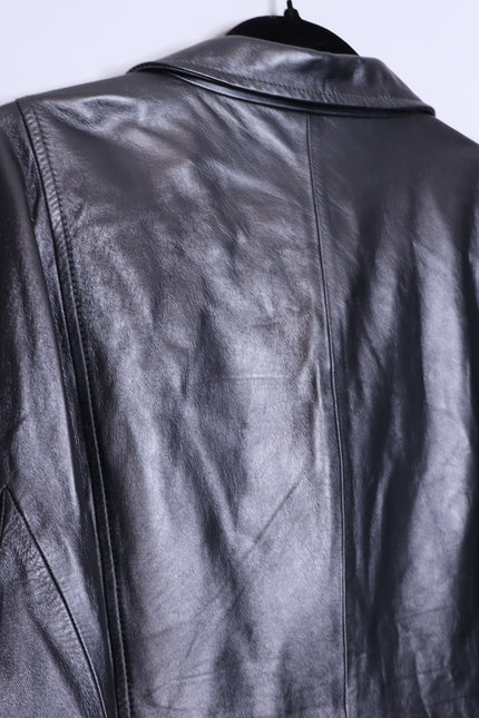 ST. JOHN Nappa Leather Jacket Dark Grey Silk Lined Half Sleeve Women's XL