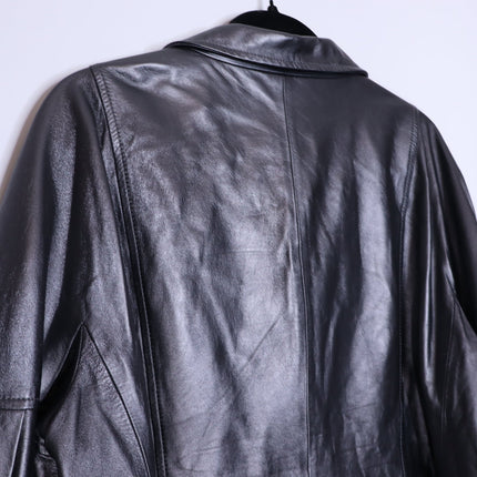 ST. JOHN Nappa Leather Jacket Dark Grey Silk Lined Half Sleeve Women's XL