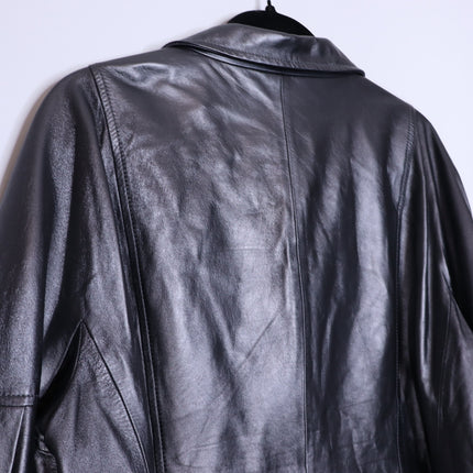 ST. JOHN Nappa Leather Jacket Dark Grey Silk Lined Half Sleeve Women's XL