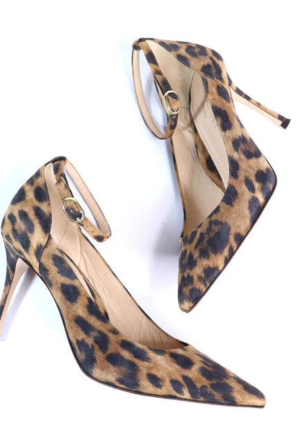 MARION PARKE Muse Leopard Pumps Brown Ankle Strap Pointed Toe Women's 35.5US/5.5