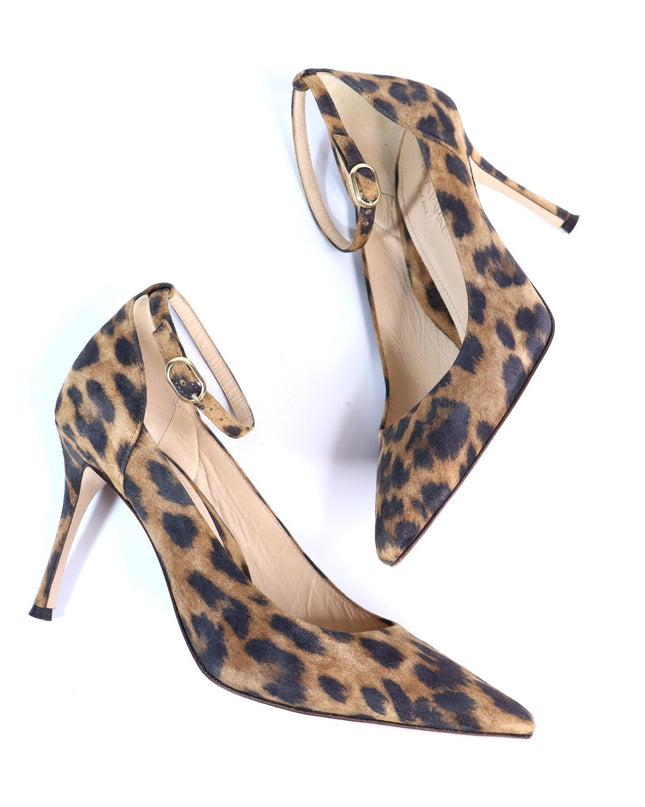 MARION PARKE Muse Leopard Pumps Brown Ankle Strap Pointed Toe Women's 35.5US/5.5