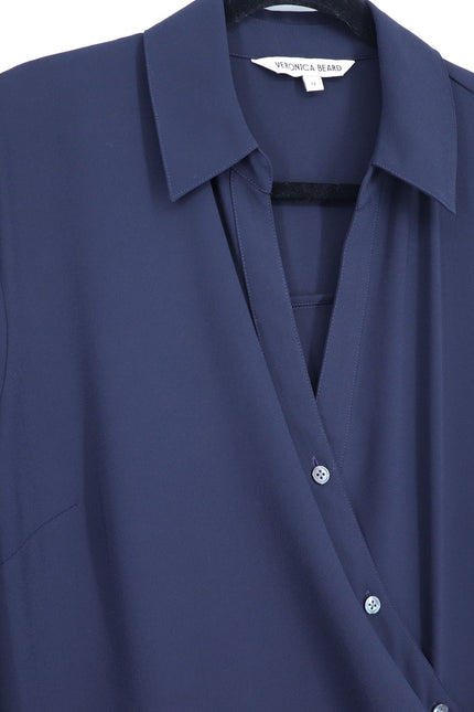 VERONICA BEARD Wright Crepe Midi Shirt Dress Navy Button Down Women's 12