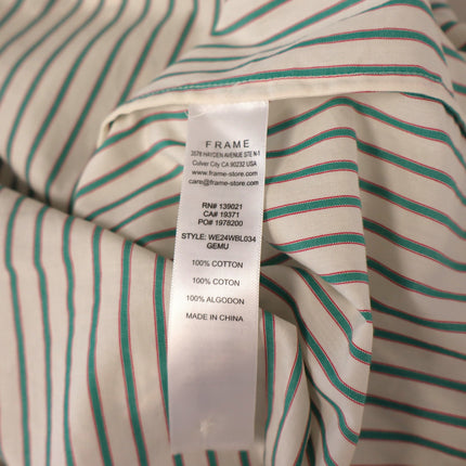 Frame V Neck Popover Blouse Green Gem Stripe Half Sleeve Women's M