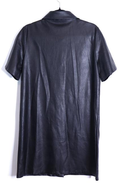 TUCKERNUCK NWT Leather Violetta Shirt Dress Black Short Sleeves Women's M