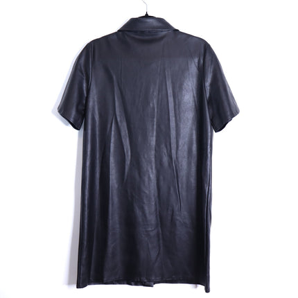 TUCKERNUCK Leather Violetta Shirt Dress NWT Black Short Sleeves Women's M