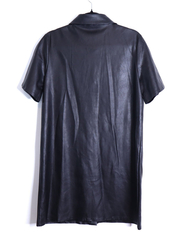 TUCKERNUCK Leather Violetta Shirt Dress NWT Black Short Sleeves Women's M