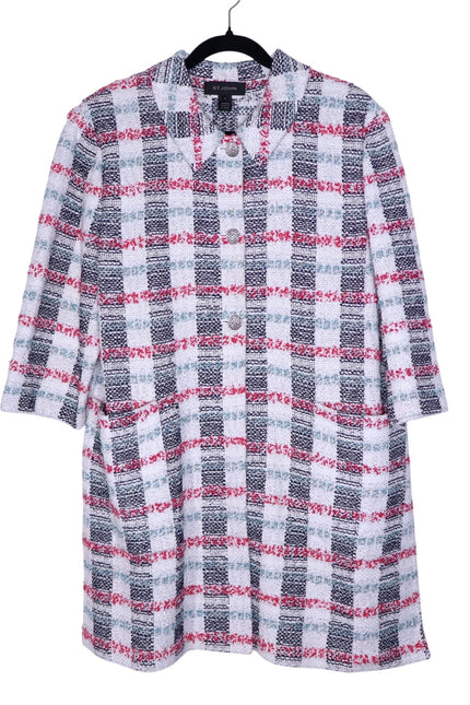 ST. JOHN Plaid Longline Jacket Multicolor Tweed Straight Cut Unlined Women's 18