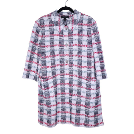 ST. JOHN Plaid Longline Jacket Multicolor Tweed Straight Cut Unlined Women's 18