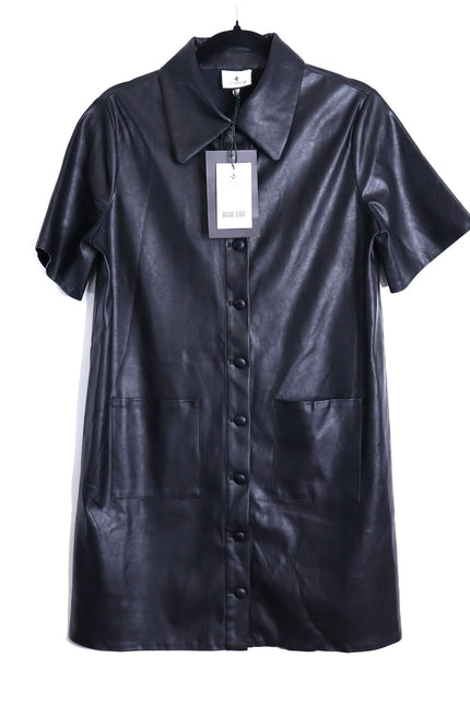 TUCKERNUCK NWT Leather Violetta Shirt Dress Black Short Sleeves Women's M