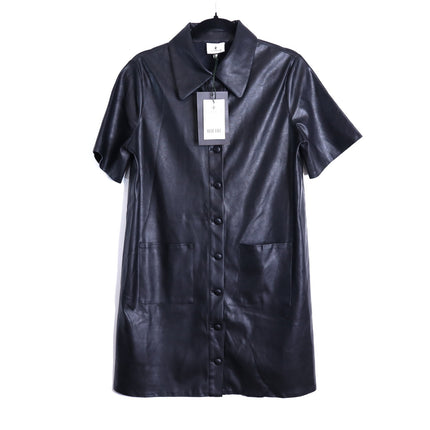 TUCKERNUCK Leather Violetta Shirt Dress NWT Black Short Sleeves Women's M
