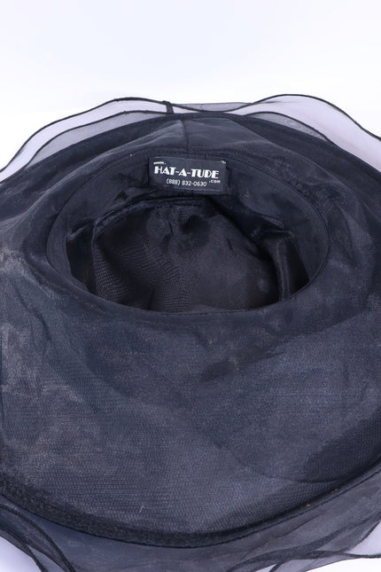 HAT-A-TUDE Black Layered Chiffon Derby Hat Wire Trim with Bow Women's OSFM